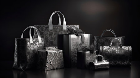 Elegant Silver and Black Shopping Bagsの素材