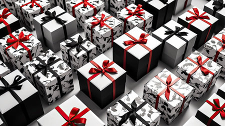 White Gift Tags with Elegant Black Calligraphy on Black and White Boxesの素材