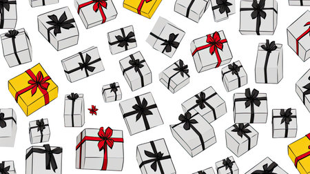Elegant White Gift Boxes with Sleek Black Ribbonsの素材