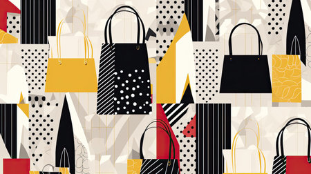 Sleek Black and White Shopping Bags on Whiteの素材