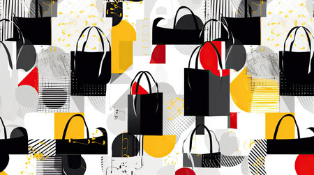 Sleek Vector Pattern Black and White Bags on Minimal White Visual Interestの素材