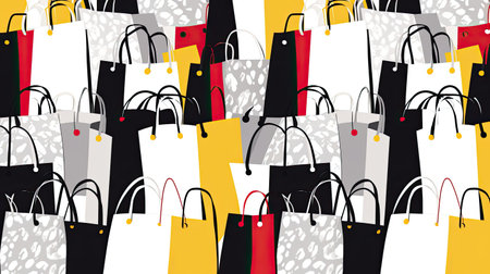Sleek Vector Pattern Black and White Bags on Minimal White Red and Yellowの素材