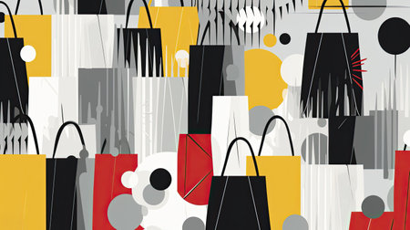 Black and White Shopping Bags on Grayの素材