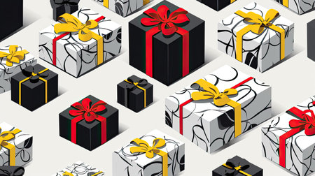 White Gift Boxes with Black Ribbonの素材