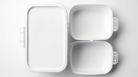 A detailed mockup of a lunchbox isolated on white background top view.の素材