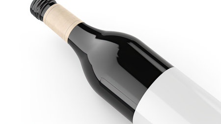 An accurate mockup of a wine bottle with label in a cooler isolated on white background top view.の素材