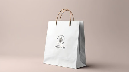 A sleek mockup of a shopping bag with branded design isolated on white background top view.の素材