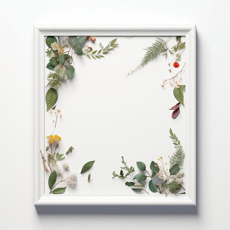 An artfully designed mockup of an art frame isolated on white background top view.の素材