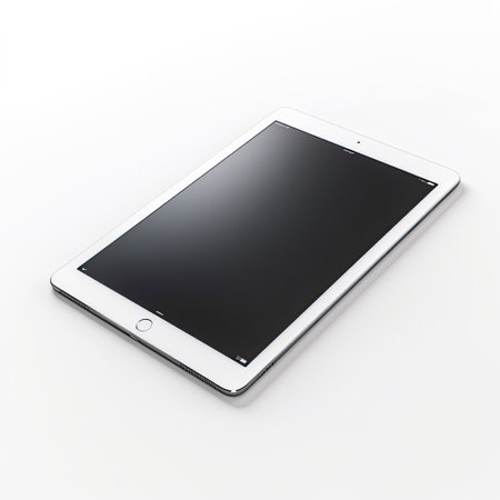 A realistic mockup of a tablet isolated on white background top view.の素材