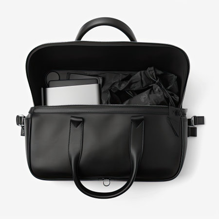 A clean mockup of a laptop bag isolated on white background top view.の素材