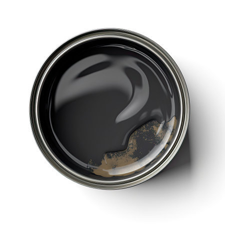 An artfully designed mockup of a can of paint with label isolated on white background top view.の素材