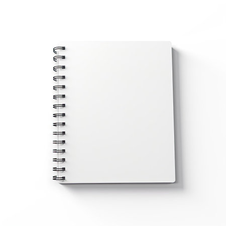 A realistic mockup of a notepad with customized cover isolated on white background top view.の素材