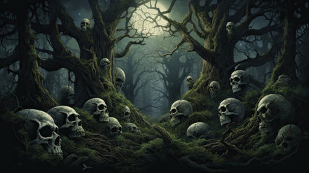 Skulls Among Roots of an Ancient Treeの素材