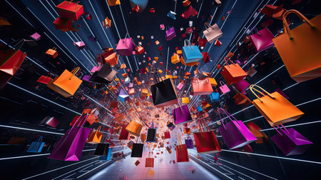 Dynamic gift bags in neon colors futuristic spaceの素材
