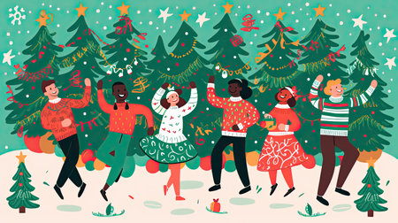 Characters in Brightly Colored Ugly Sweaters Dancingの素材