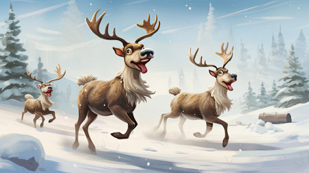Reindeer Frolic in Snowy Playground: Joyful Winter Gamesの素材