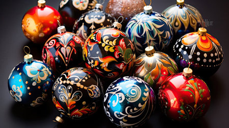 A vibrant array of colorful ornaments each with its own unique design creating a festive and lively patternの素材
