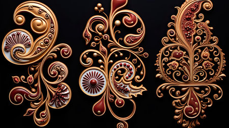 Vector gingerbread cookies decorated with intricate details from royal icing swirls to sugared berriesの素材