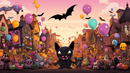 Halloween Cartoon Bat Paradeの素材