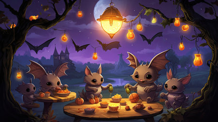 Cartoonish Bat Nighttime Picnicの素材