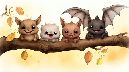 Cartoonish Bat Friends Hanging Outの素材
