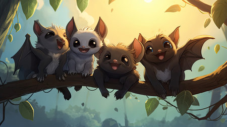 Cartoonish Bat Friends Hanging Outの素材