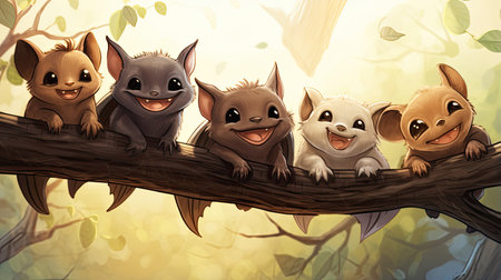 Cartoonish Bat Friends Hanging Outの素材