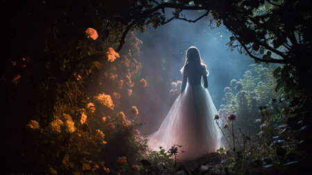 Ghostly Figure in the Moonlit Gardenの素材