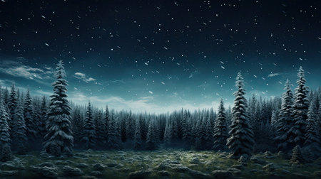 Peaceful Forest Clearing with Snowy Evergreensの素材