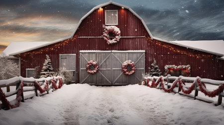 Holiday Homestead: Rustic Barn in Snowの素材