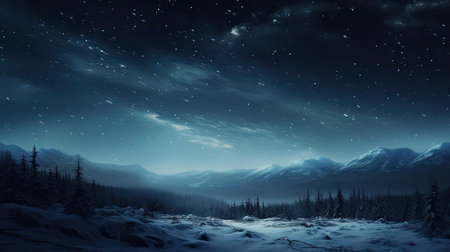 Starry Night Sky: Winter Constellations and Snowscapeの素材