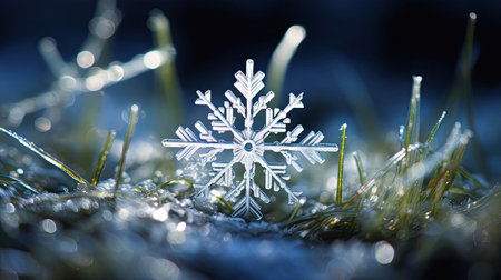 Delicate Snowflake on Pine Needle Close-upの素材