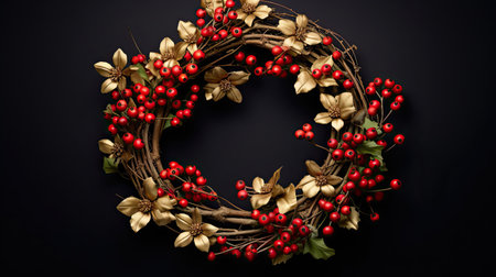 Holiday Wreath with Pine Cones and Ornamentsの素材