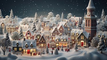 Snowy Village with Christmas Decorationsの素材