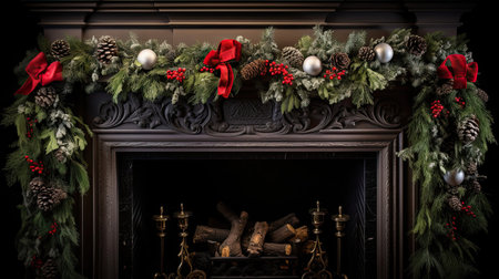 Fireplace mantle holly garland stockings hungの素材