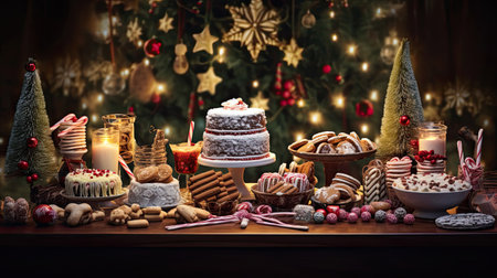 Lavish Spread of Holiday Treats on Tabletopの素材