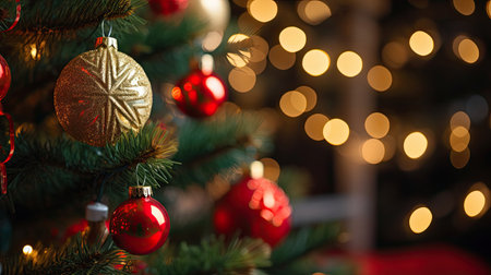 Glistening Star Topper on Decorated Christmas Treeの素材