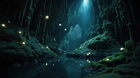 Glowworm Caves Waitomo New Zealand: Illuminated Cavernsの素材