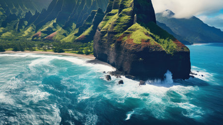 Cascading Waterfalls and Sea Cliffs in Hawaiiの素材