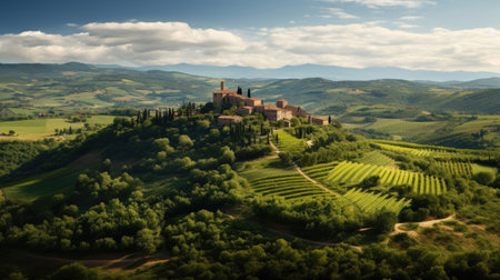 Grapevines and Cypress Trees in Tuscany Italyの素材