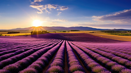 Plateau de Valensole: Vibrant Purple Blooms Stretching Towards the Horizonの素材
