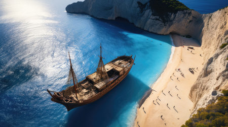 Golden Sands and Pristine Waters of Navagio Beach Zakynthos Greeceの素材