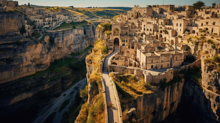 Matera Italy with Historic Architecture Carved into Cliffsの素材