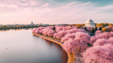 Jefferson Memorial and Cherry Blossoms Washington DCの素材