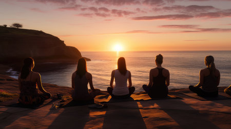 Serene Sunrise at Coastal Wellness Retreat: Meditation and Yogaの素材
