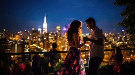 Lively Salsa Dancing: Couples Twirl Amidst Vibrant Flowersの素材