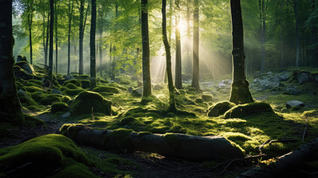 Serene Forest Glade with Soft Sunlightの素材