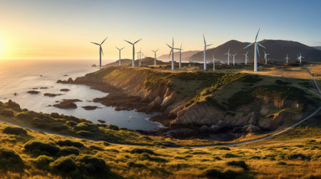 Turbines Along the Cliffside at Sunriseの素材