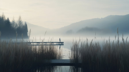 Lakeside Tai Chi with Rising Morning Mistの素材