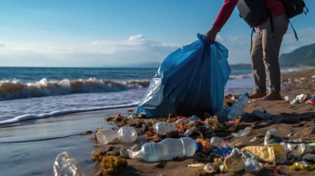 Conscious shore cleaning: safeguarding the coast from colorful debrisの素材